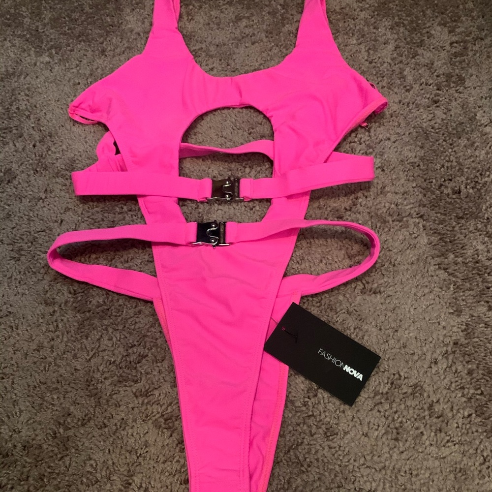 Neon pink one piece bikini